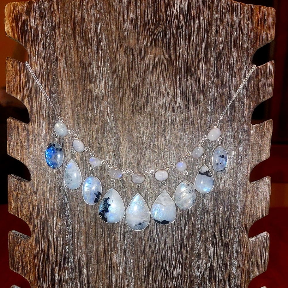 Elegant Rainbow Moonstone Statement Necklace